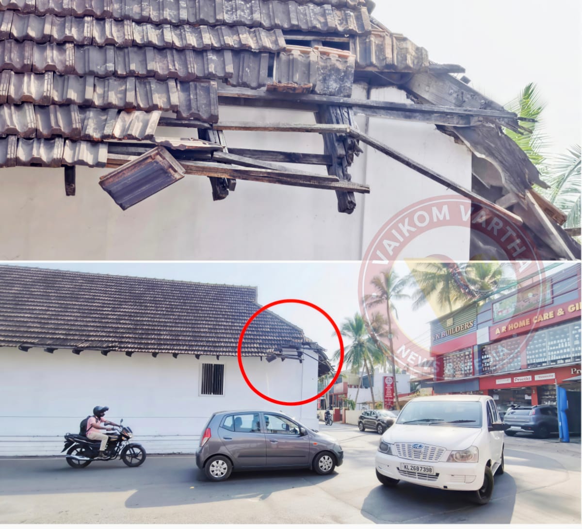 യാത്രക്കാരുടെ ജീവന് ഭീഷണിയായി മഹാദേവക്ഷേത്രത്തിലെ ഓടുകൾ