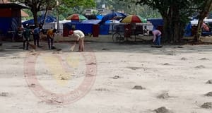 ദേവസ്വം പാർക്കിംഗ് ഗ്രൗണ്ടിലെ പാറപ്പൊടി നീക്കം ചെയ്യുന്നു